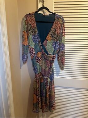 Teal Multi-Color Wrap Midi Dress